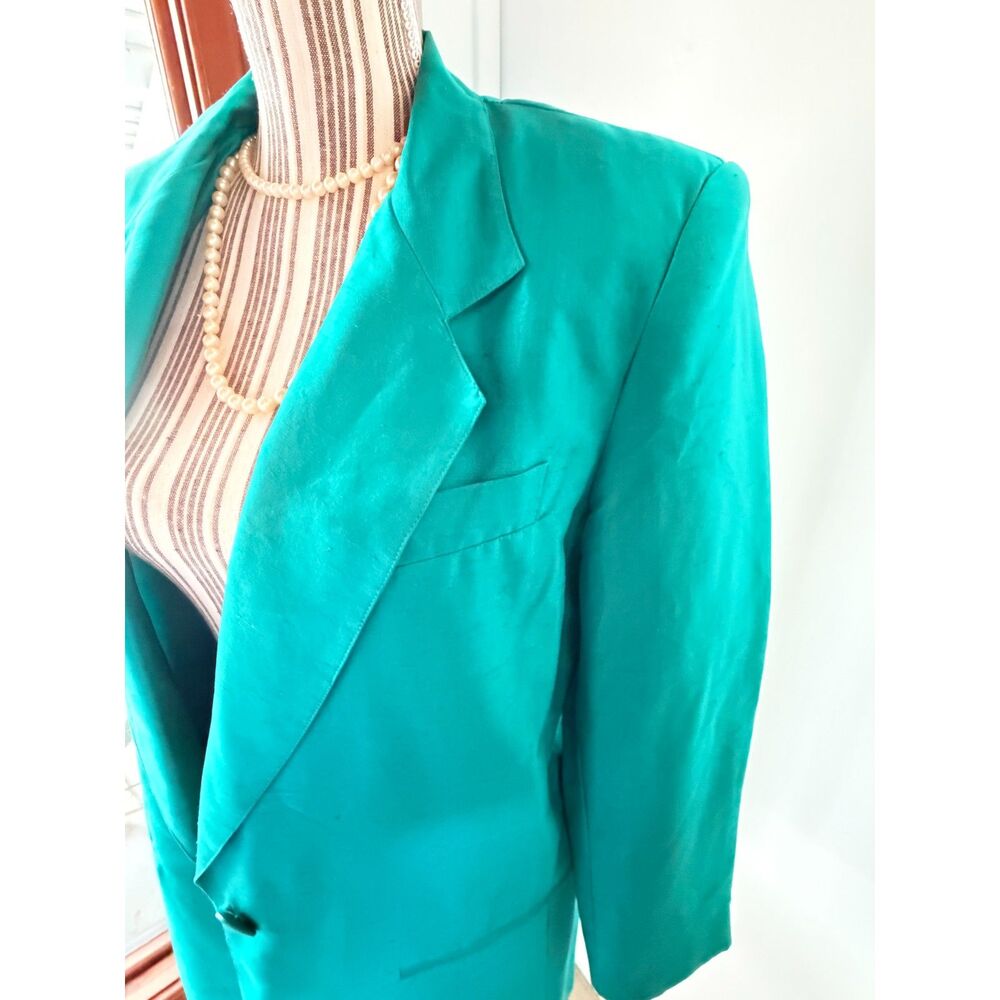 100% Silk Vintage Casual Corner Teal Preppy Grandmacore Longline 80's Y2K Blazer